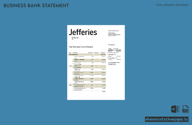 Jefferies Bank Firmenkontoauszug (Word- und PDF-Beispiel)